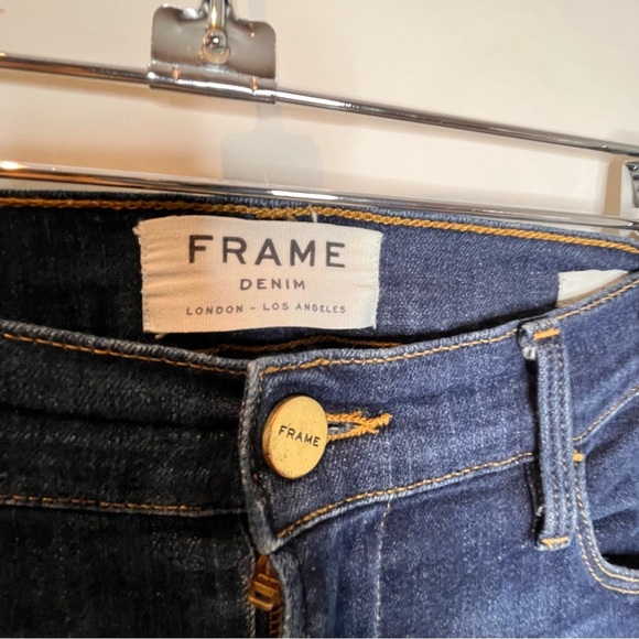 Frame | Le High Flare Colby Released Hem Mid Rise Y2K Dark Wash Jeans - Picture 5 of 6